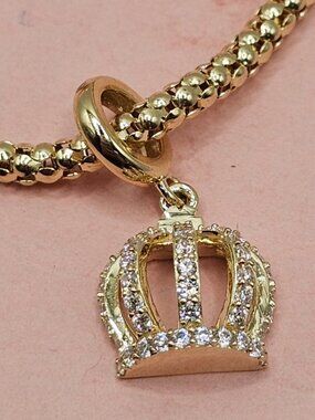 14KT Gold Dangling CZ Crown Charm for Bracelet